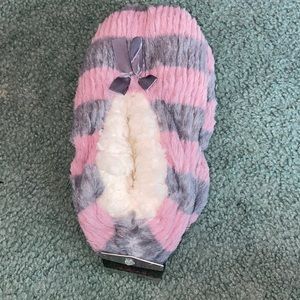 Pink & Grey Striped Slipper Socks